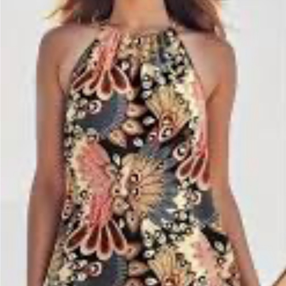 NEW Mossta Black Single Jersey Midi
Sleeveless Halter Collar Patterned Dress